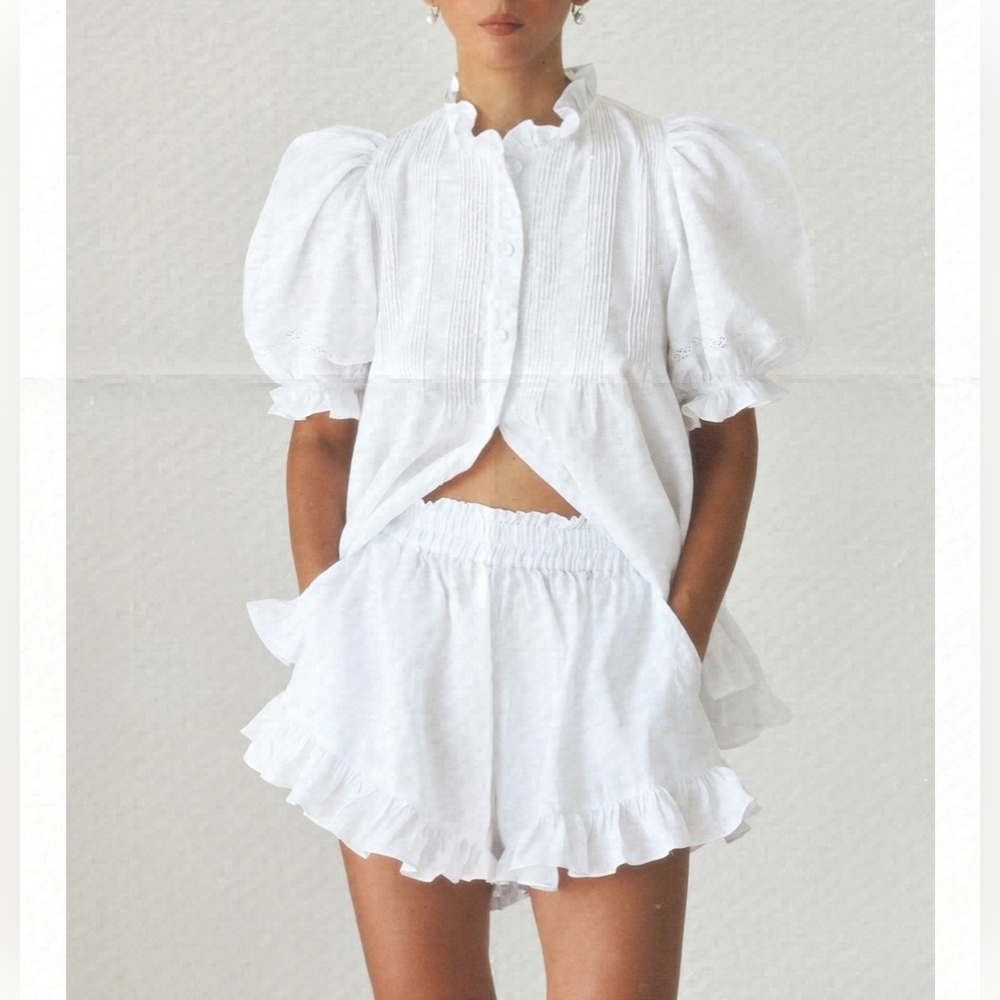 Morton Mac Sanna Pintuck Blouse With Greta Frill Short - Picture 8 of 14